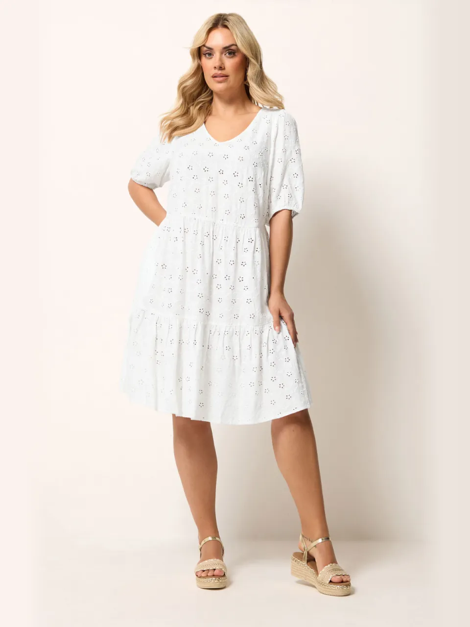 Yours Witte Gelaagde Jurk Met Broderie Anglaise-52, foto 2