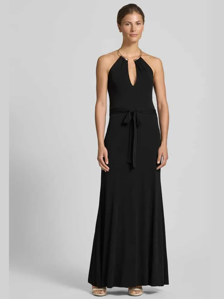 Rinascimento avondjurk met halter in ring-look Zwart