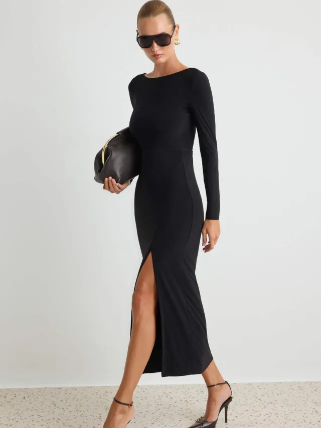 Trendyol TRENDYOLMİLLA Dames Zwart Effen Maxi Lang Avond / Dagelijks Bodycon Jurken