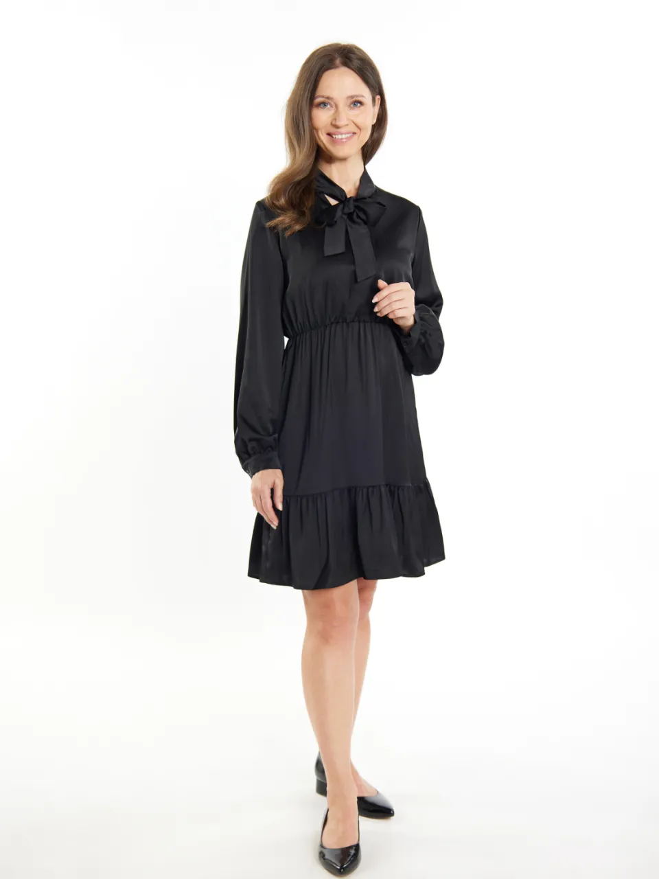 Usha Midi-jurk met volant Dames zwart