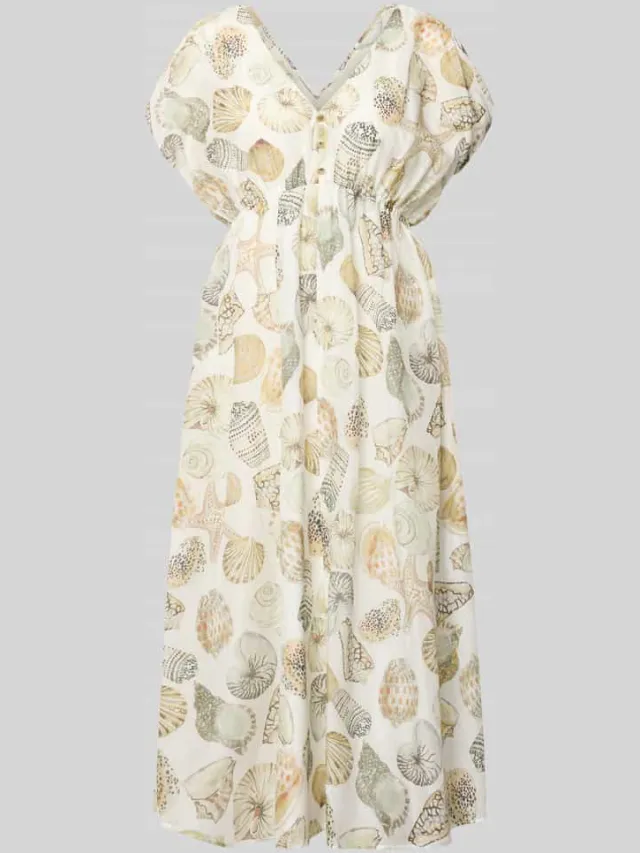 Marc Cain midi-jurk met zijde en knoopsluiting met korte knoopsluiting offwhite, foto 2