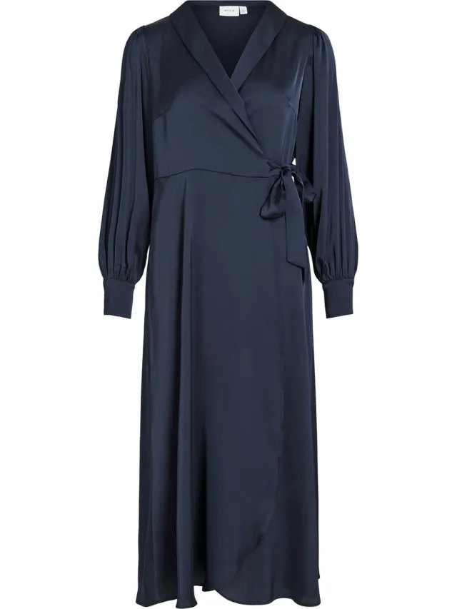 Vila jurk met V-hals Midi met lange mouwen navy blazer