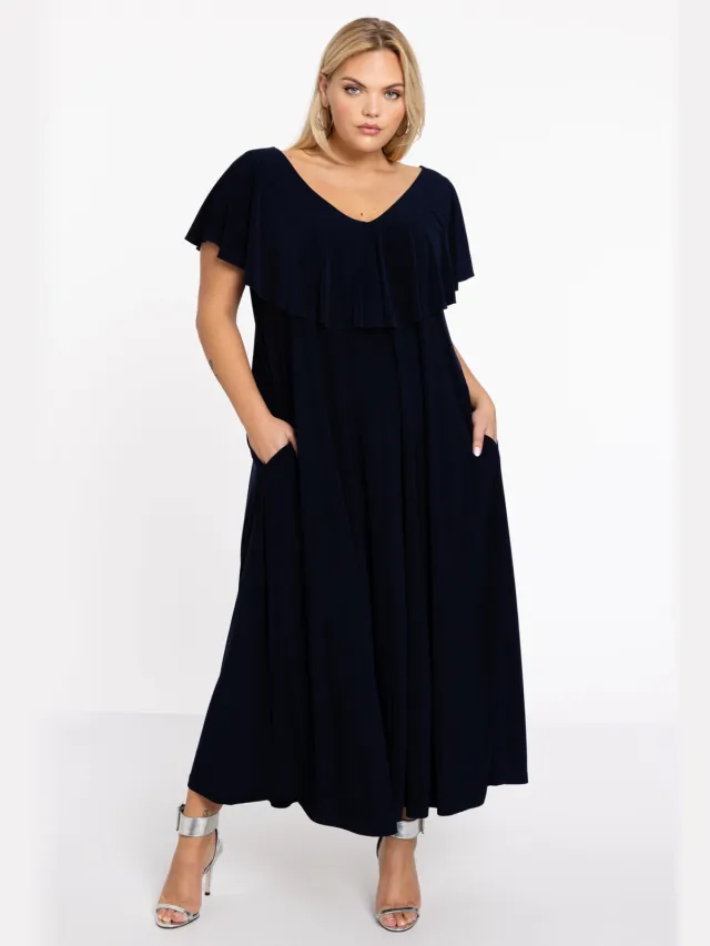 Yoek Jurk met ruches Swing | Blauw