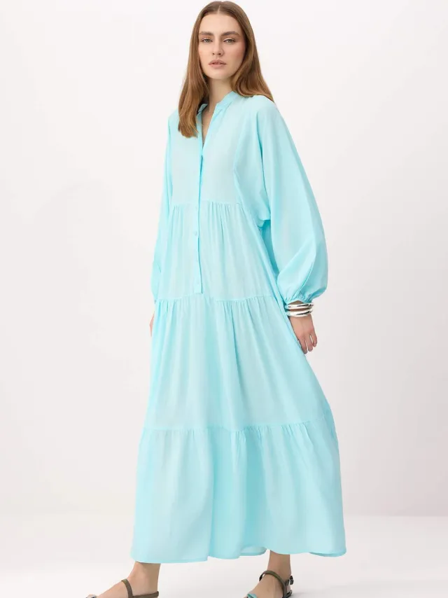 Trendyol Modest Dames Groen Etnisch patroon Maxi Lang Casual A-lijn Modest Jurken Mint