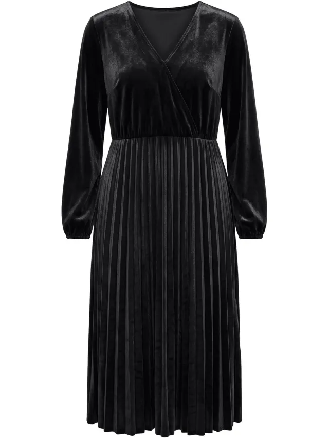 Studio Untold Dames - Jurk van geplooid fluweel wikkelmodel lange mouwen - Zwart - Maat 46+