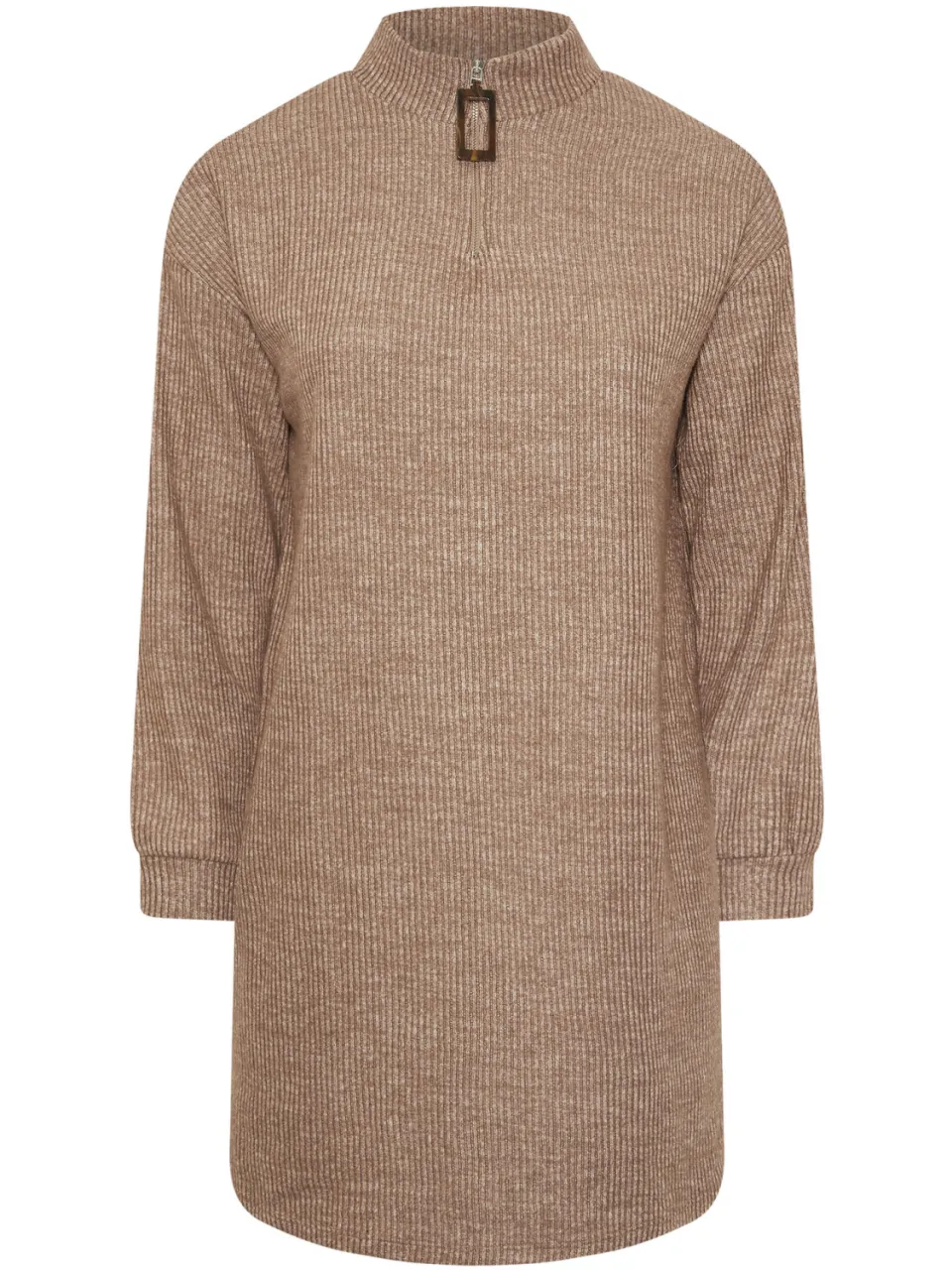 Yours Natuurbruin Geribbelde Quarter Zip Jumper Dress-52 bruin, foto 5