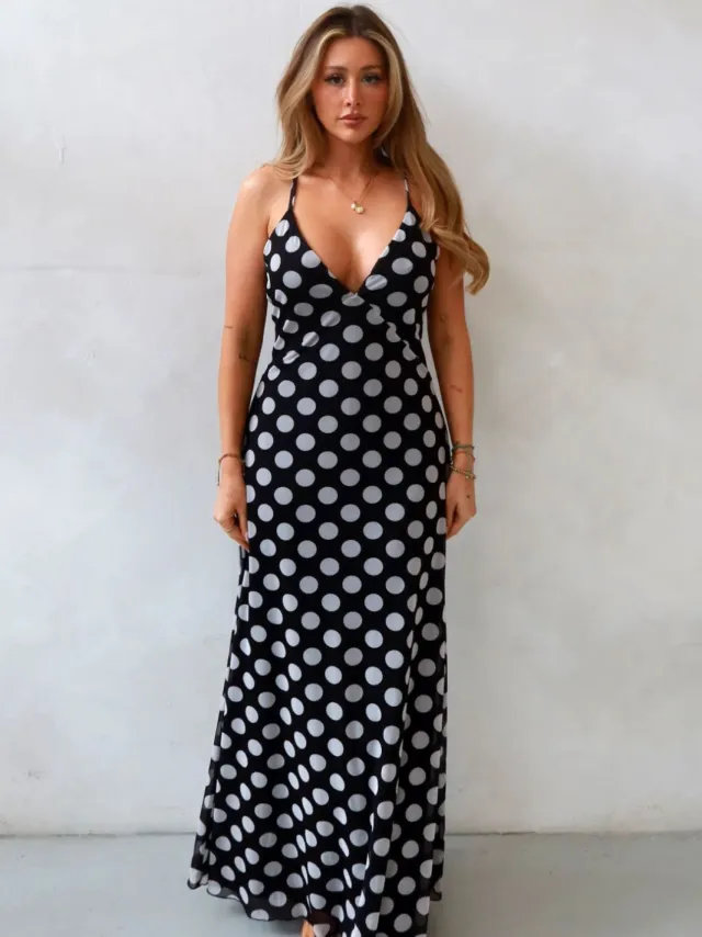 Hiccup Audrey Polka V-Hals Maxi Jurk Zwart