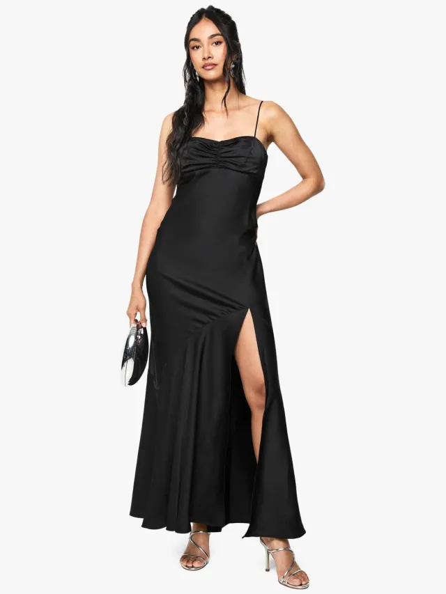 boohoo Dames Satijn Maxi Jurk Zwart