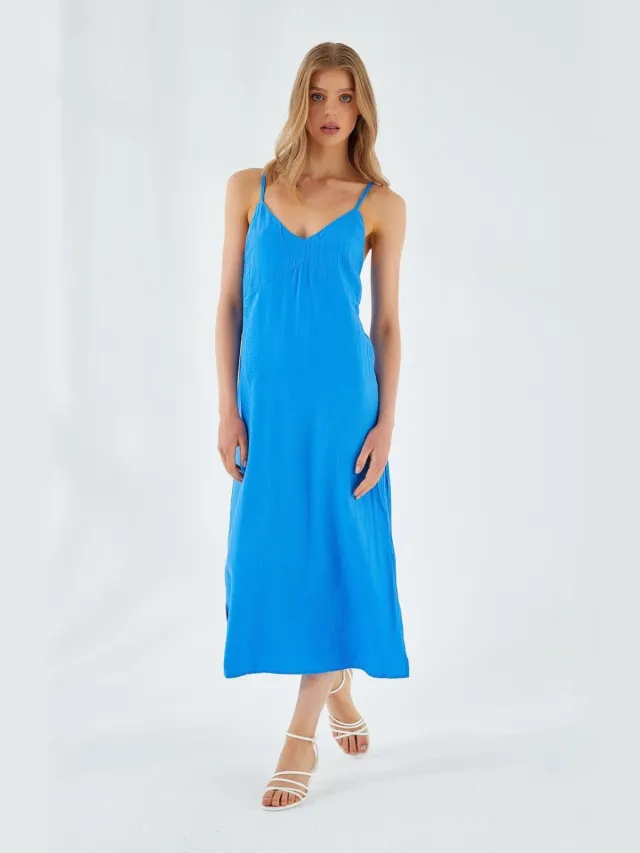 Mixray V-hals Split Midi-jurk Blauw