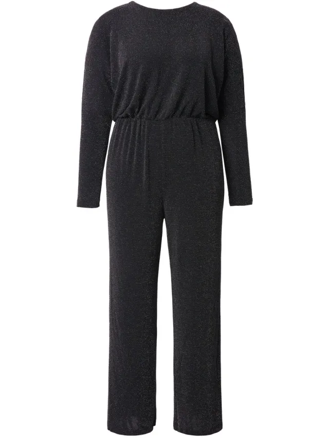 Studio Untold Dames - Jumpsuit oversized glittereffect wijde pijpen - Zwart - Maat 46+