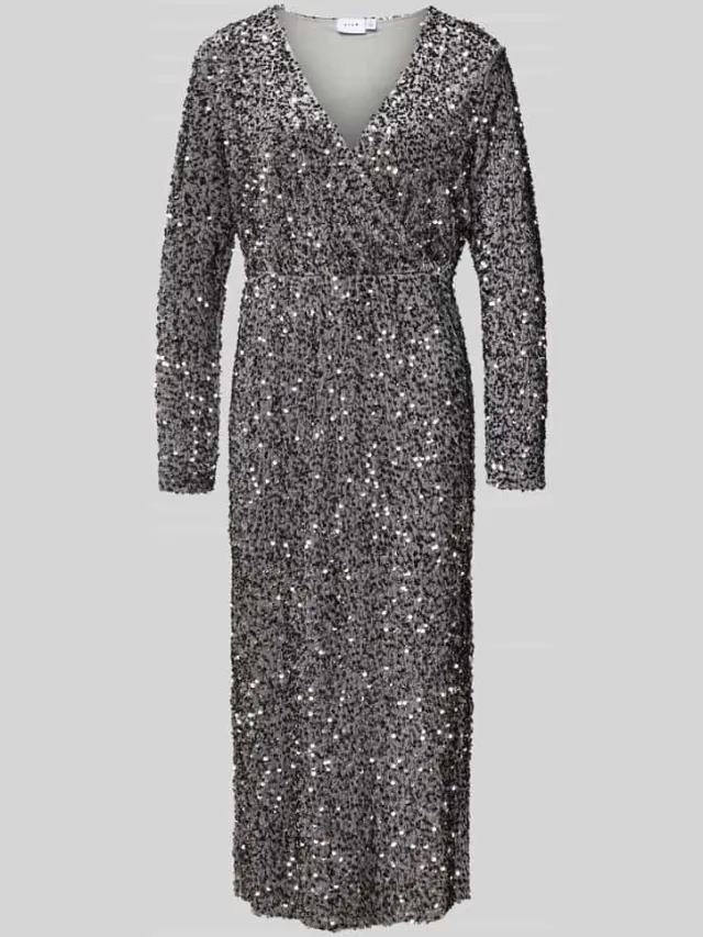 Vila Midi-jurk met V-hals, model 'FAITH' zilver, foto 2