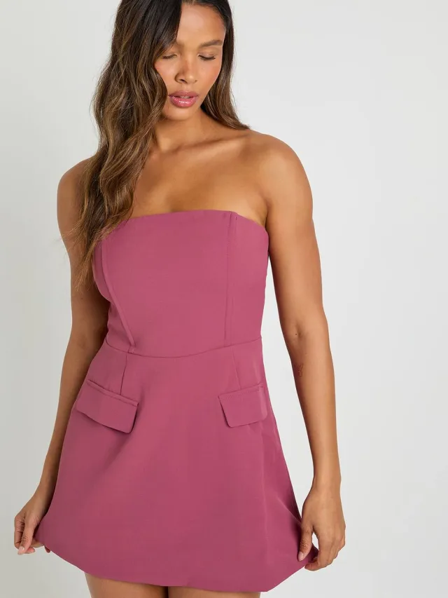 boohoo Dames Gestructureerde bandeau mini-jurk Burgundy