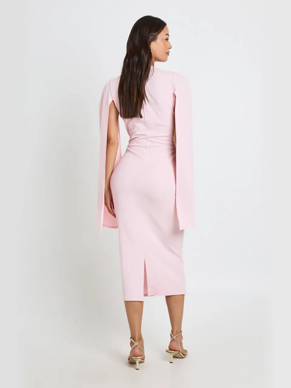 boohoo Dames Lange Midi Bodycon Jurk Met Cape Mouwen pastelroze, foto 2