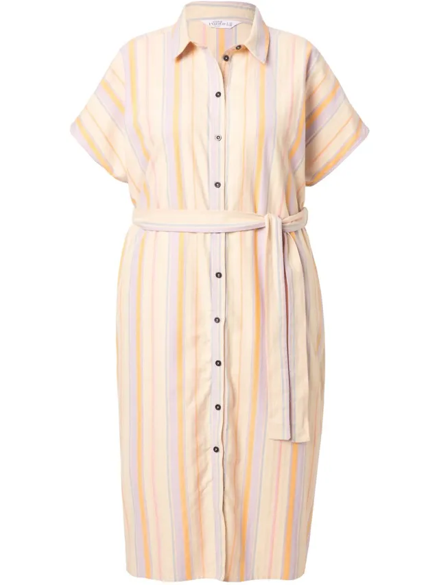 Studio Untold Dames - Midi-jurk overhemdjurk strepen - Beige - Maat 42+