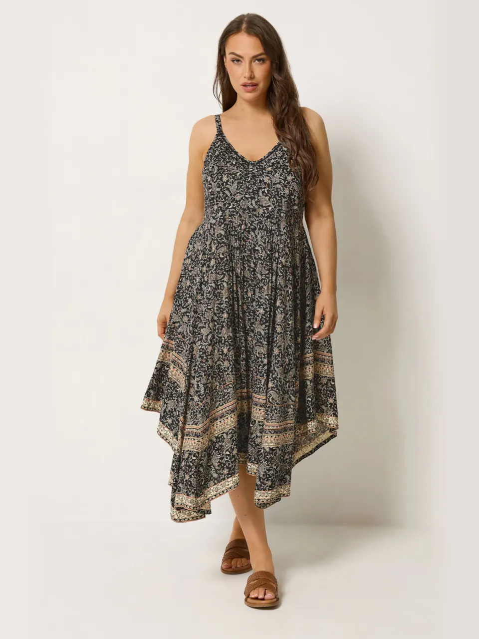 Yours Zwarte Paisley Jurk Met Asymmetrische Zoom-60 Black