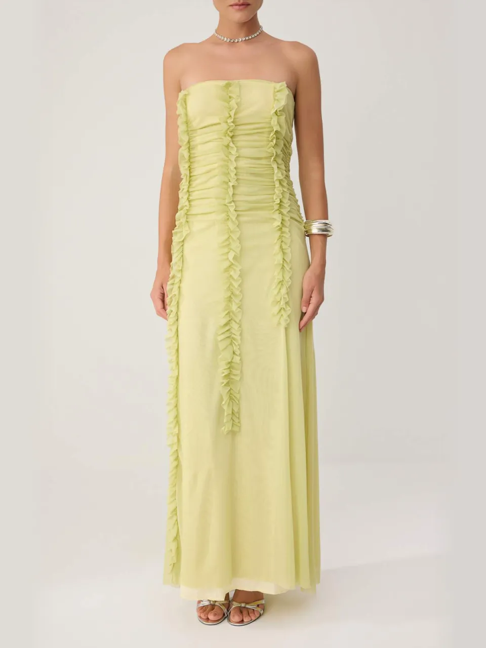 Trendyol TRENDYOLMİLLA Dames Geel Effen Maxi Mouwloos Recht Avond & Gala Jurk, foto 2
