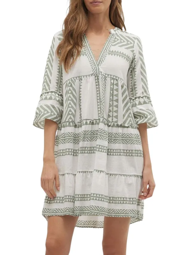 Vero Moda Jurk VMDICTHE Midi-jurk Snow White;Ibiza Hedge Green