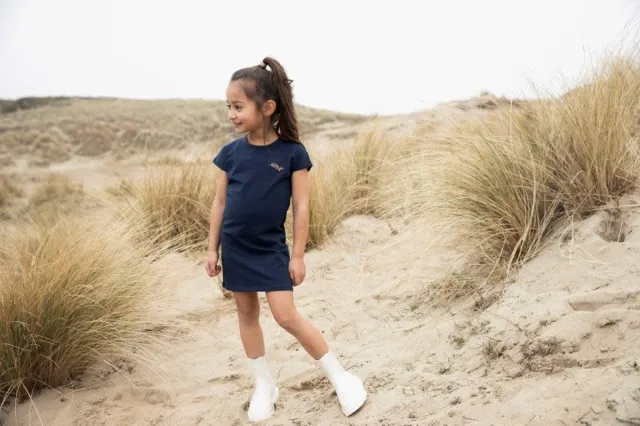 Koko Noko meisjes Bio Cotton korte mouwen jurk Niya Navy Blauw