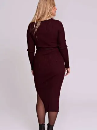 LOVE2WAIT zwangerschaps midi jurk met ceintuur donkerrood burgundy, foto 3