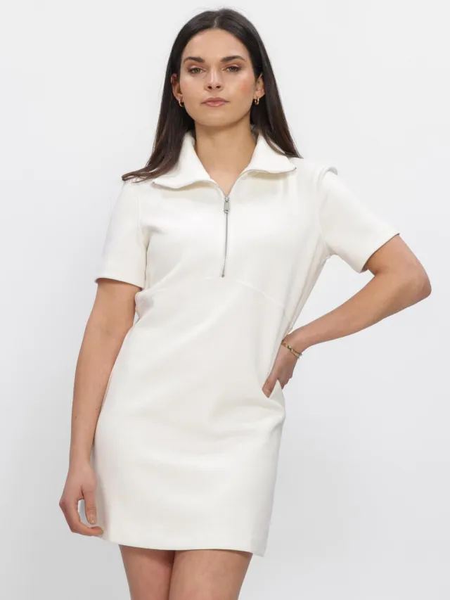 Calvin Klein Dames Jurken Ss Spacer Mixed Media Rib Mock - Gebroken Wit