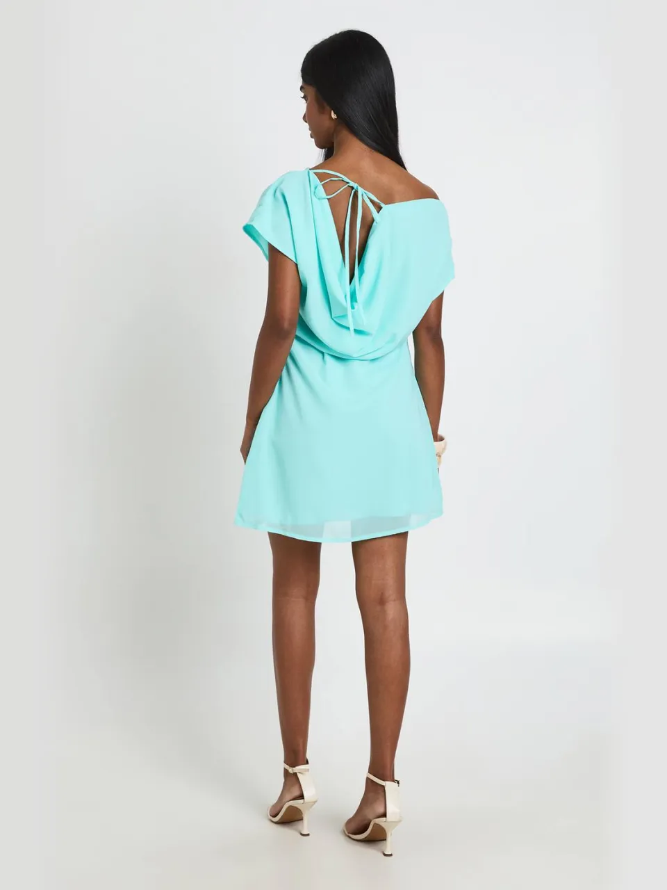 boohoo Dames Chiffon Mini Jurk Met Drapering En Open Rug aqua, foto 2