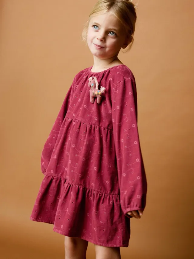 Mango Kids gebloemde midi jurk met broderie - rood