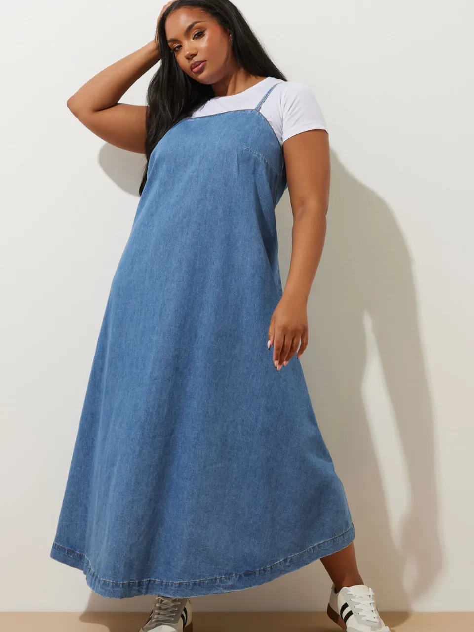 Yours Maxi Denim Jurk Met Camibandjes In Blauw Blue