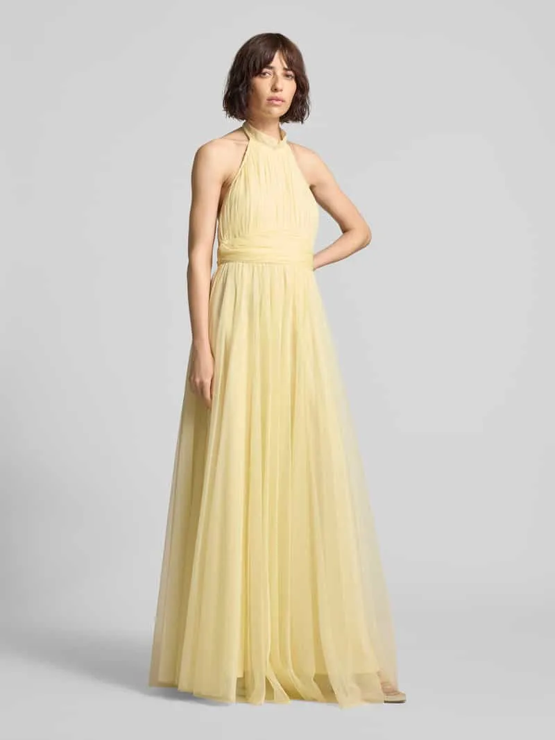 Lace & Beads halter-cocktailjurk met tailleband lichtgeel, foto 3