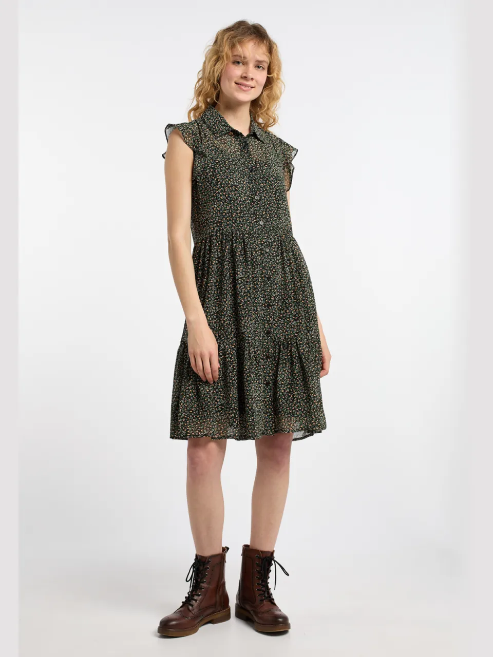 dreimaster Blouse jurk Dames Zwart Veelkleurig