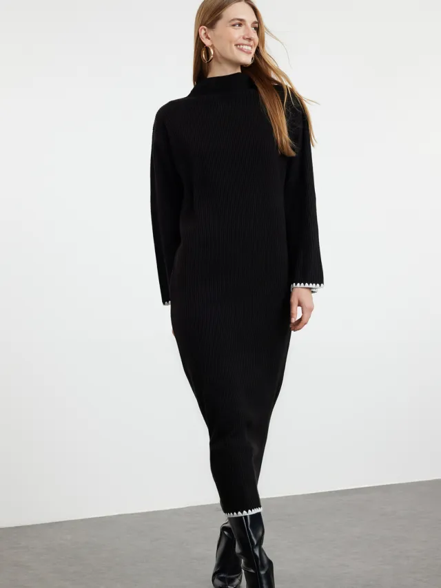 Trendyol Modest Dames Zwart Effen Maxi Lang Casual Recht Modest Jurken
