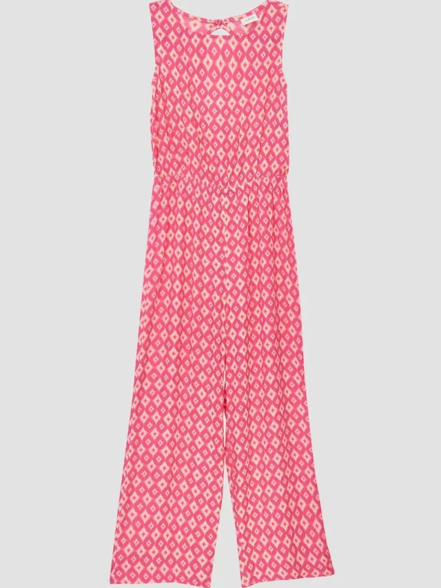 S.Oliver female - Ruimvallende jumpsuit van gekreukelde viscose met uitgesneden rug roze