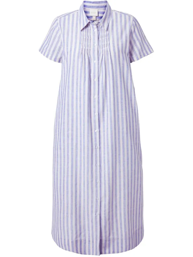 Ulla Popken Dames - Maxi-jurk strepen overhemdkraag korte mouwen - Denim blauw - Maat 54+