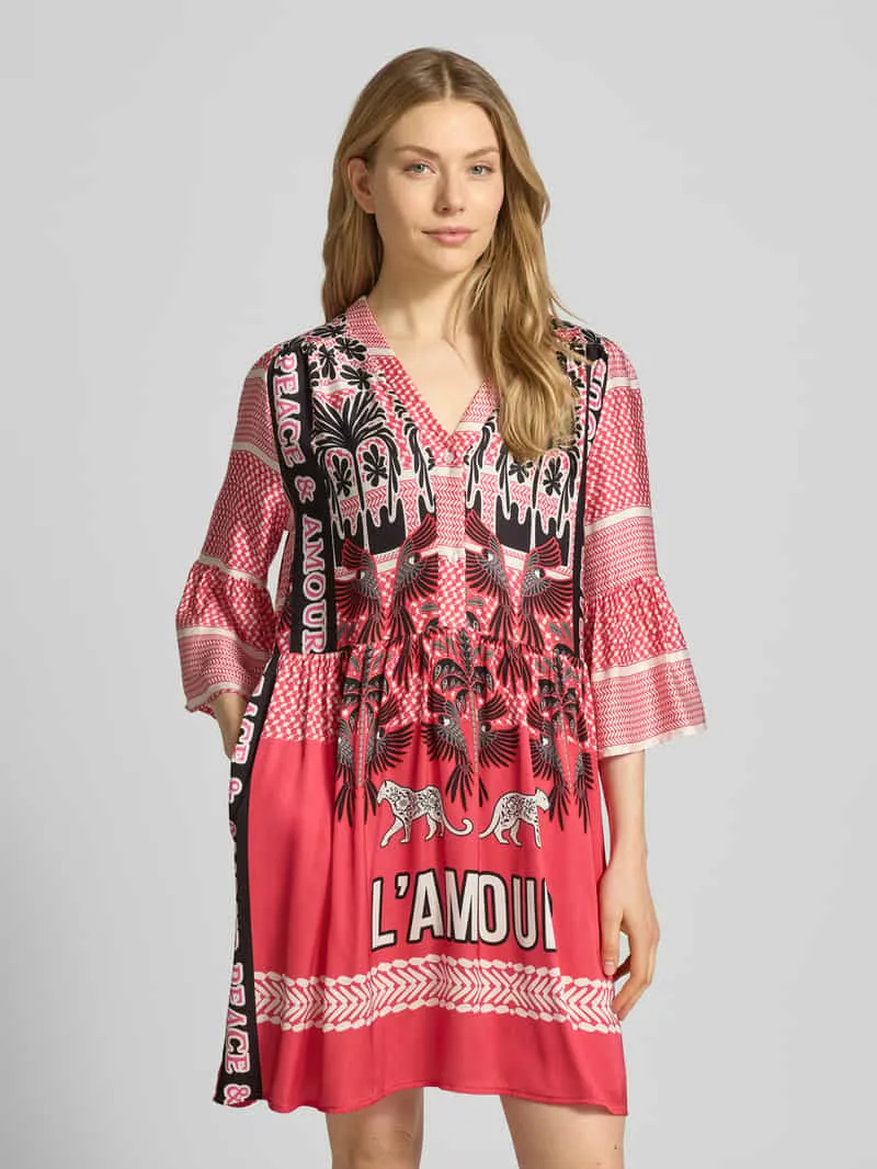 miss goodlife Tuniekjurk van viscose met trompetmouwen Felroze