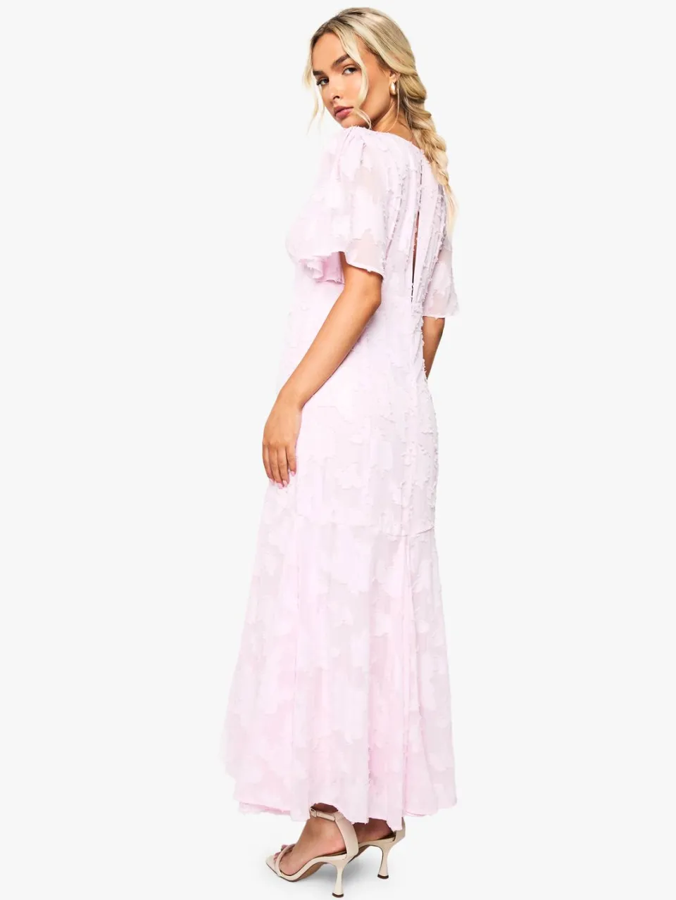 boohoo Dames Burnout Bloemen Engelenmouwen Midaxi Jurk roze, foto 2