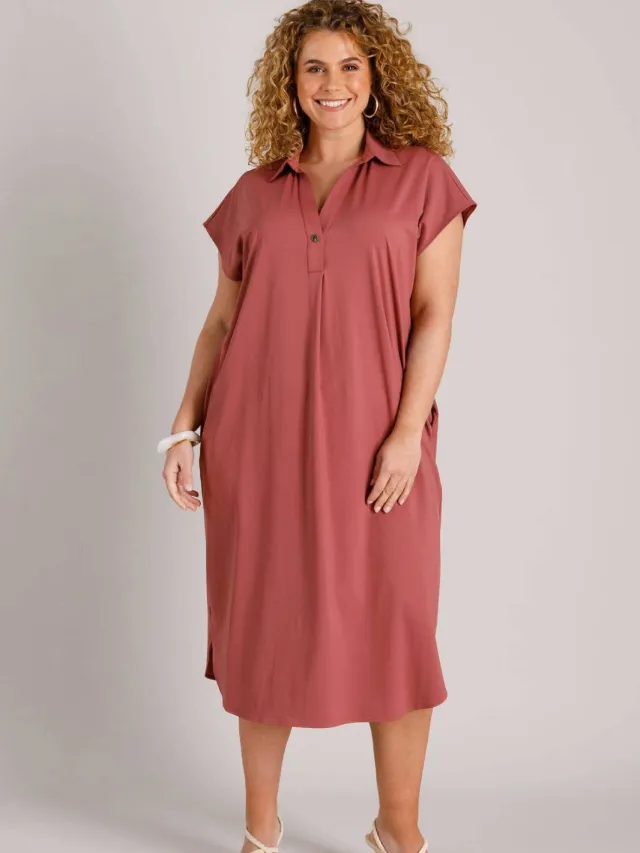 Yest Curve midi jurk travelstof oudroze