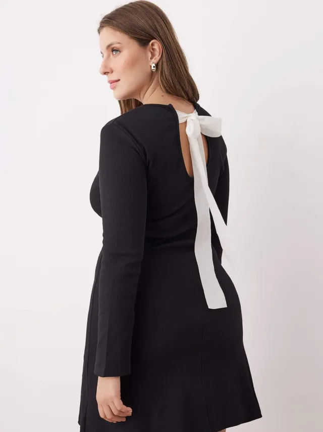 Trendyol Curve Dames Zwart Effen Kort / Mini Lang Casual A-lijn Grote maten Jurk, foto 2