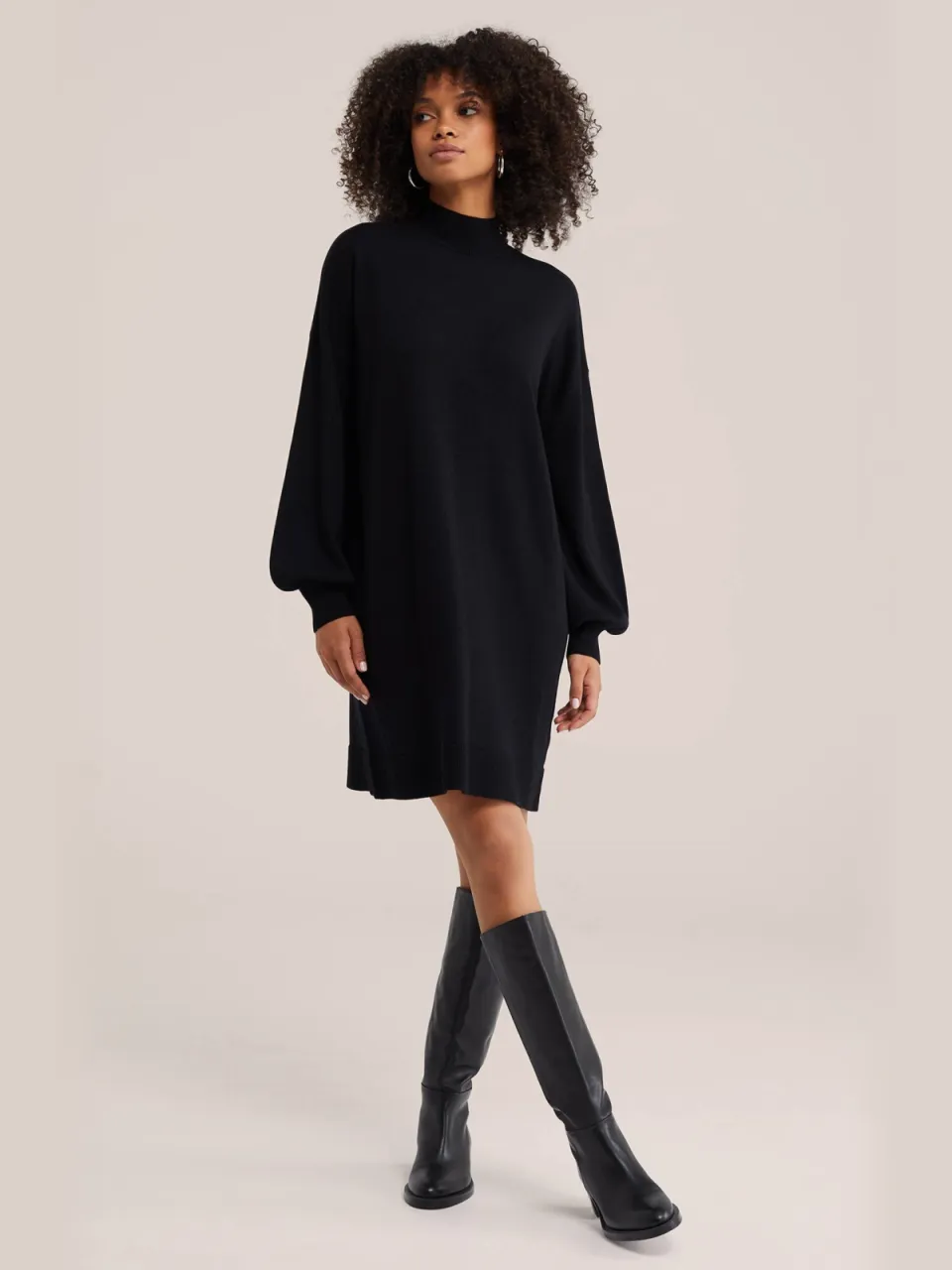 WE Fashion sweatjurk met col en wol - zwart