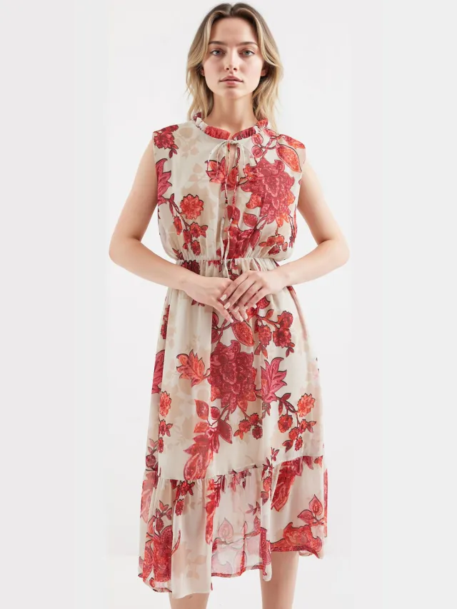 Big Dart Midi-jurk met strikdetail Kersenrood