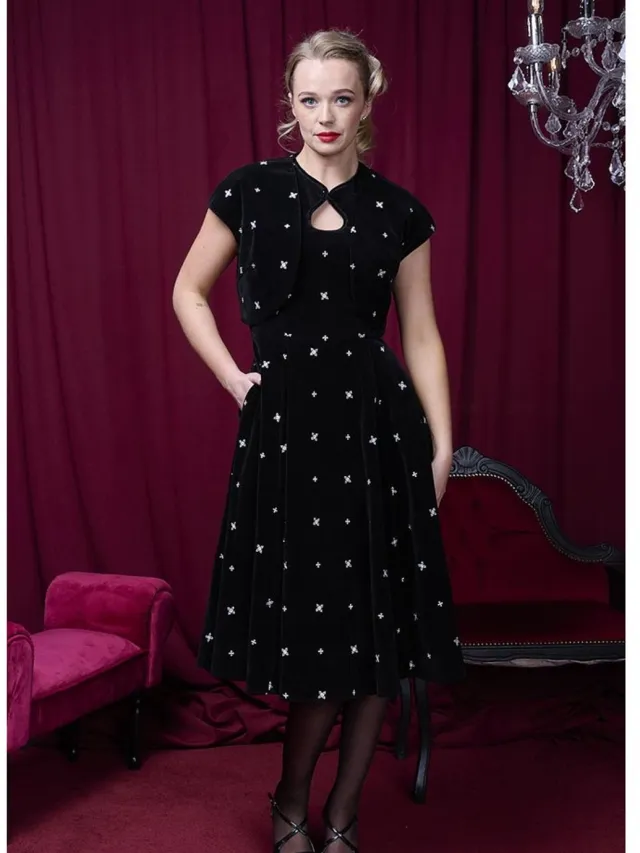 Banned DAISY SNOWFLAKE DRESS Dames Midi-jurk - zwart