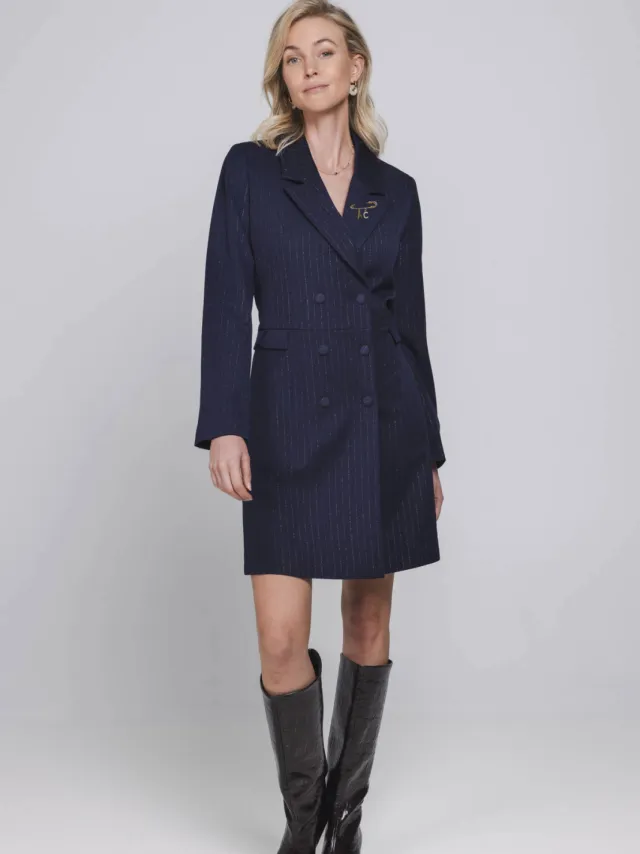 Accentil blazerjurk met krijtstreep - donkerblauw