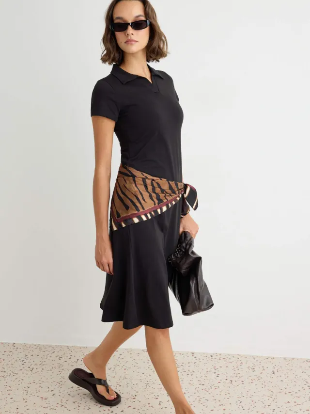 Trendyol TRENDYOLMİLLA Dames Zwart Effen Midi Kort Casual A-lijn Jurken