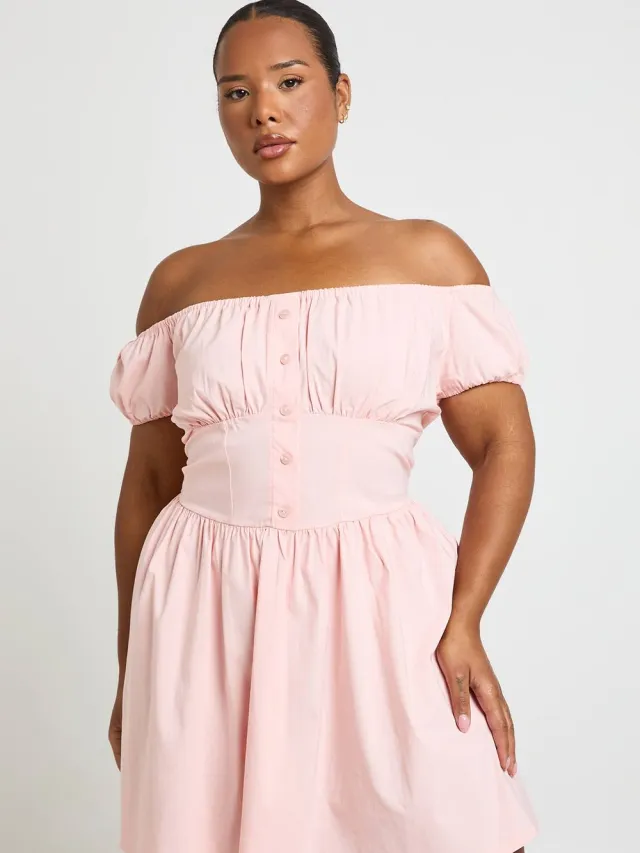 boohoo Dames Plus Bengaline Mini Skater Jurk Baby Roze