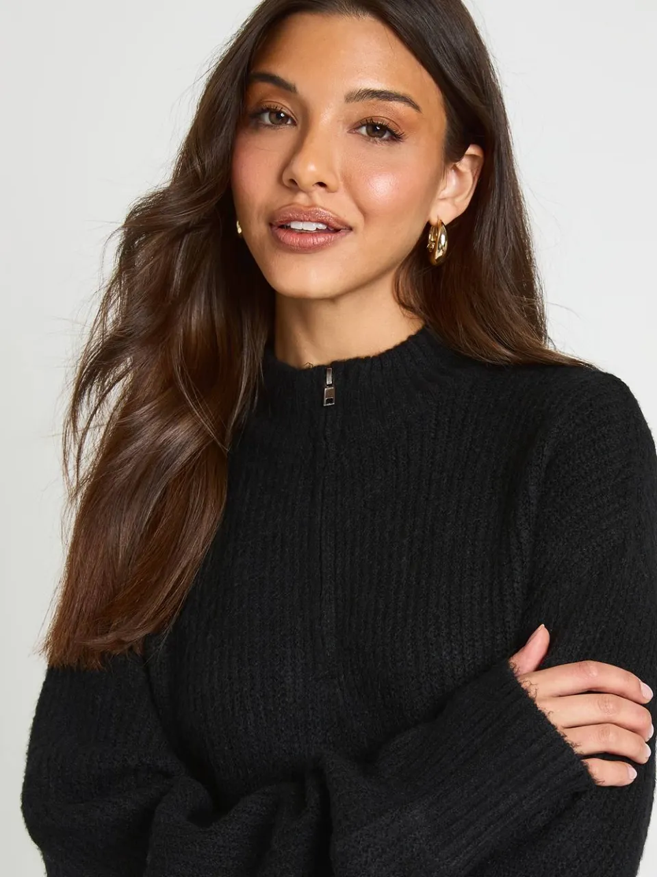 boohoo Dames Zachte Gebreide Oversized Gebreide Jurk Met Ritshalslijn zwart, foto 4