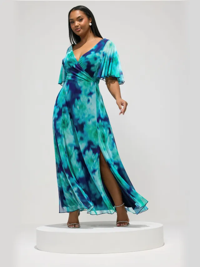 Yours London Mintgroene Mesh Jurk Met Wazige Abstracte Print Green
