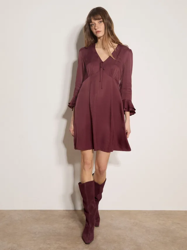 Apricot Satijnen skater-minijurk Burgundy