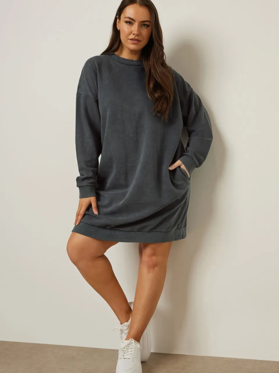 Yours Sweatshirtjurk Van Katoenmix Met Lange Mouwen In Donkergrijs-52 grijs, foto 2