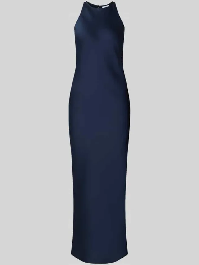Vila Avondjurk van satijn met ronde hals model 'RAVENNA' marineblauw, foto 2