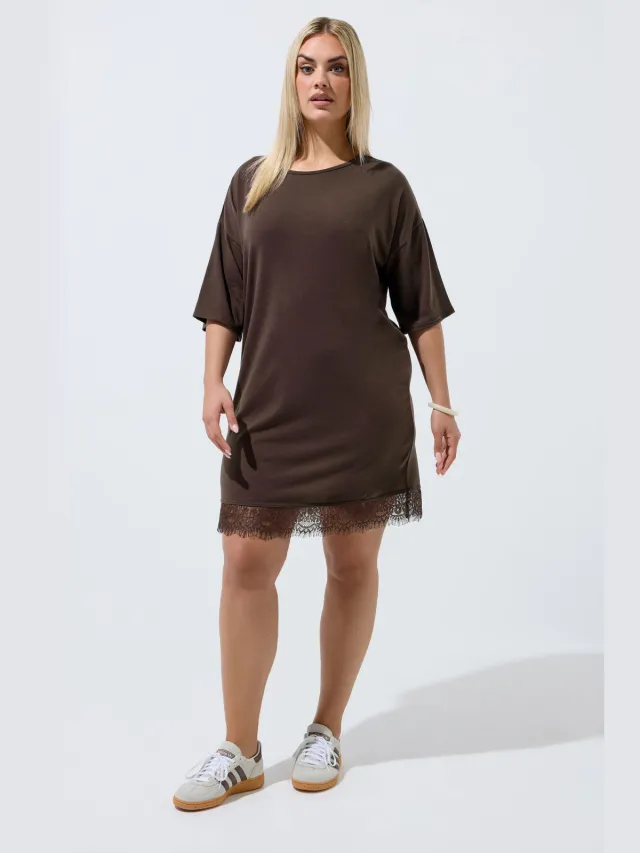 Limited Collection Bruine Minijurk Met Kanten Afwerking Brown