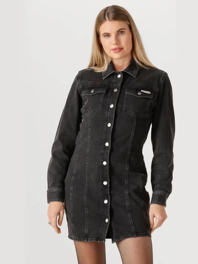 Calvin Klein Dames Jurken Ls Denim Mini Dress Ck - Antraciet