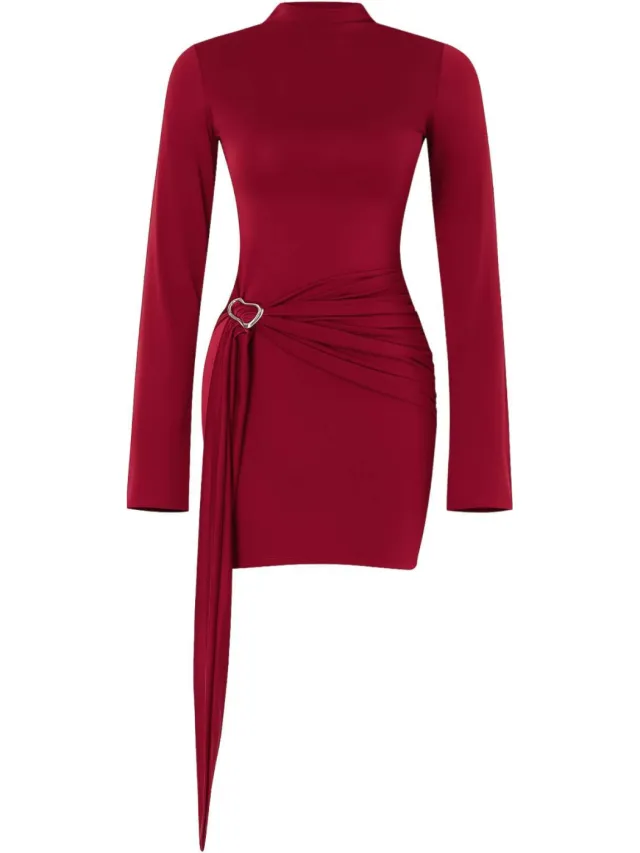 Trendyol TRENDYOLMİLLA Dames Bordeaux Effen Kort / Mini Kort A-lijn Jurken Bordeauxrood